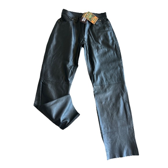 Interstate Leather Riding Moto Pant Black 5  Pocket High Waist Lined Size 14 NWT - Picture 1 of 12
